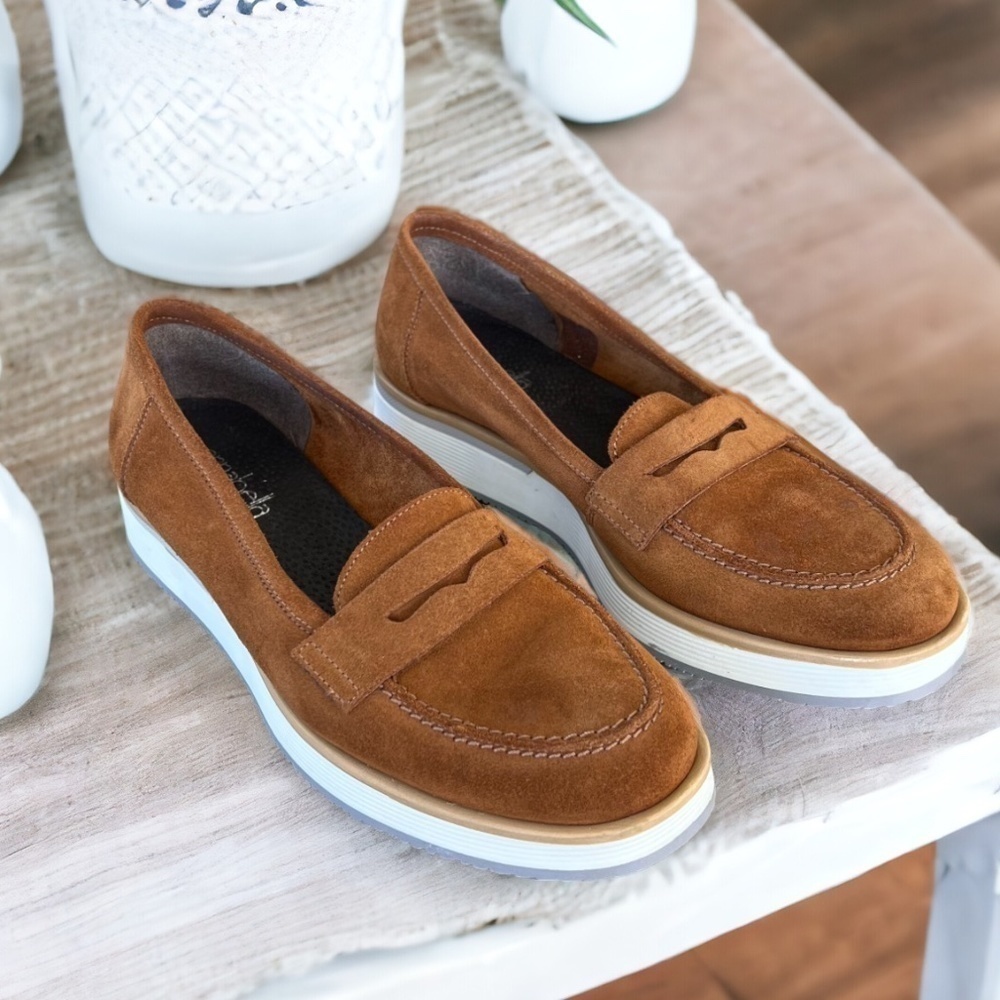 Annabella Suede Leather Penny Loafers Women's Size 7.5 Euro 39 Tobacco Color - Picture 10 of 11